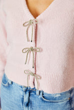 Load image into Gallery viewer, Design History: Powder Pink Sparkle Bow Cardigan
