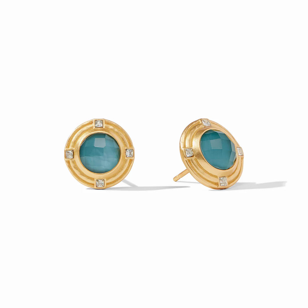 Julie Vos:  Astor Stone Studs in Iridescent Peacock Blue C