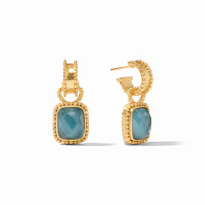 Julie Vos: Marbella Hoop & Charm Earring in Iridescent Peacock Blue C