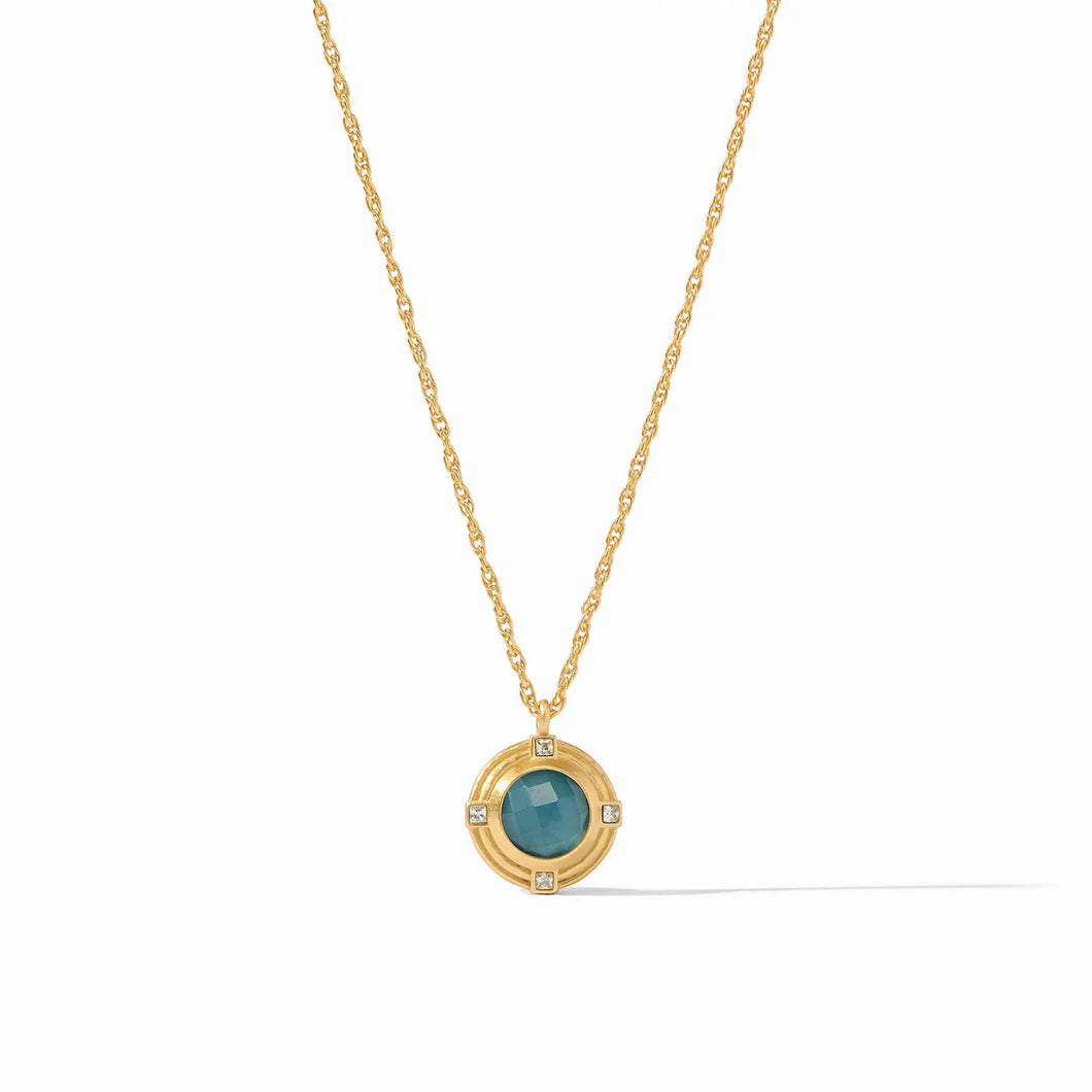 Julie Vos: Astor Solitaire Necklace in Iridescent Peacock Blue C