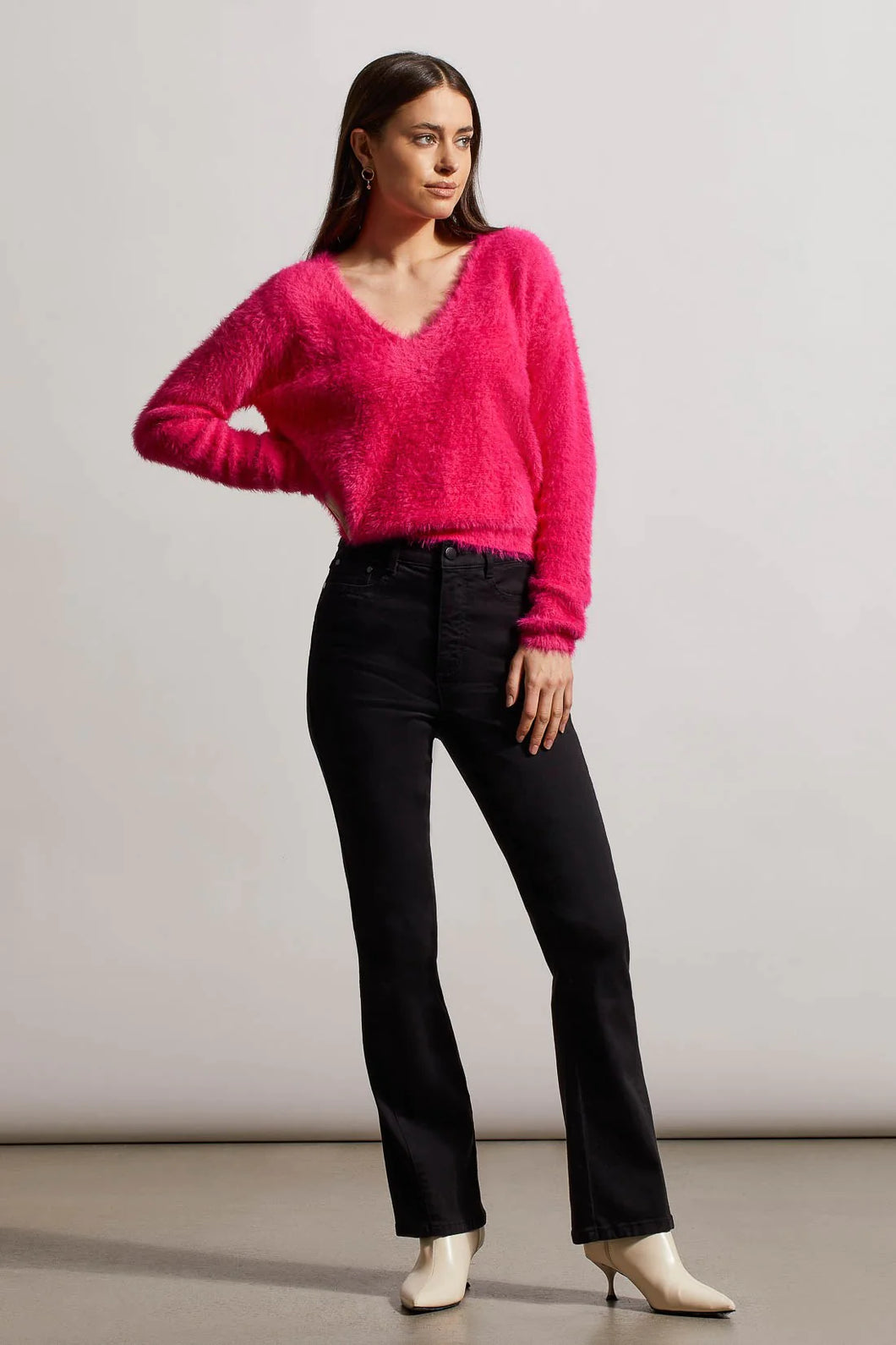 Tribal: V-Neck Sweater in Fuchsia Pink