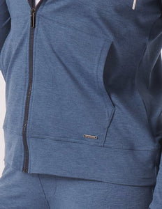 Glyder: On The Go Lightweight  Zip Up Hoodie in Washed Blue