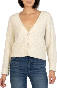Kut: Petra Button Down Crop Cardigan in Ivory