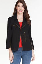 Load image into Gallery viewer, Multiples: 3/4 Zip Sleeve Zip Pocket Faux Zip Front Solid Crinkle Woven Jacket
