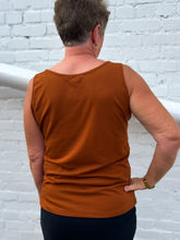 Load image into Gallery viewer, Multiples: Double Scoop Neck Solid Knit Tank Top in Caramel
