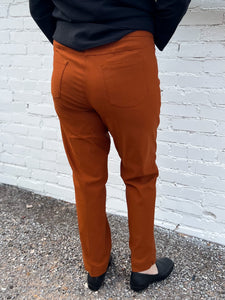 Multiples: Fine Line Twill Ankle Pant in Caramel