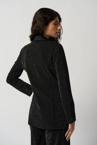 Joseph Ribkoff: Black Metallic Knit Blazer With Satin Lapel