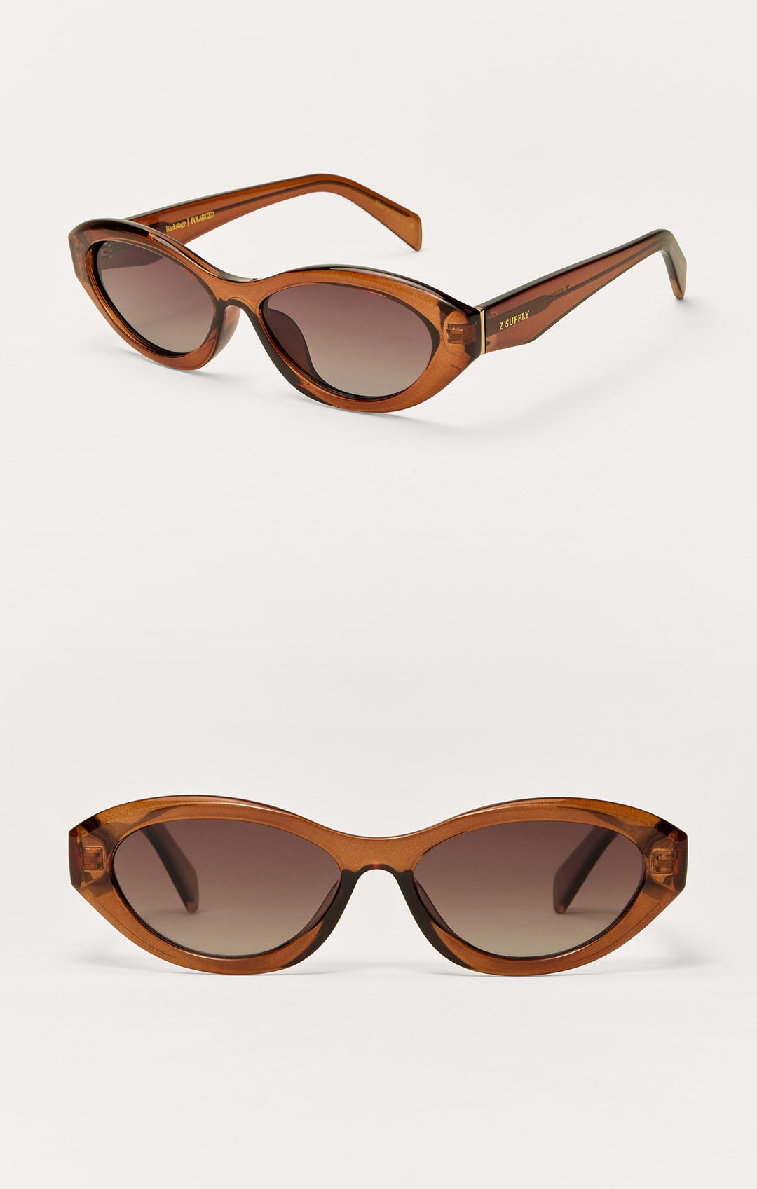Z Supply Palermo cat-eye sunglasses in caramel transparent frame with gradient brown polarized lenses