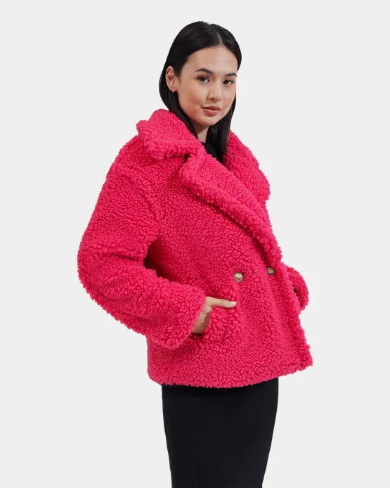 UGG: W Gertrude Short Teddy Coat in Cerise