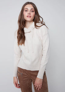 Charlie B: Hoodie Sweater with Fringe Detail in H. Almond