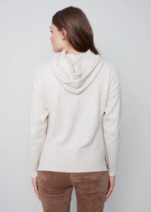 Charlie B: Hoodie Sweater with Fringe Detail in H. Almond