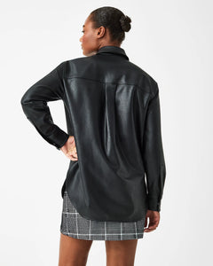Spanx: Leather-Like Oversized Shirt in Luxe Black