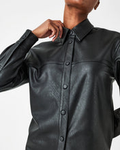 Load image into Gallery viewer, Spanx: Leather-Like Oversized Shirt in Luxe Black
