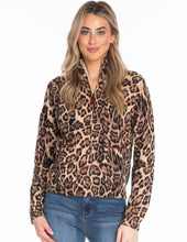 Load image into Gallery viewer, Tru Luxe: Zip Front Animal Print Sweater with Crochet Trims in Camel
