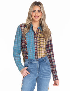 Tru Luxe: Mixed Plaid Button Up Shirt in Multi