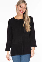 Load image into Gallery viewer, Multiples: 3/4 Sleeve Multi-Panel Suede Top in Black
