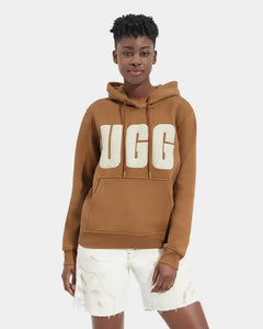 UGG: W Rey Uggfluff Logo Hoodie in chestnut/Plaster