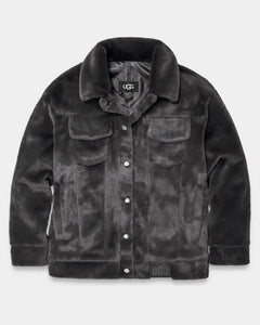 UGG: W Frankie Faux Fur Trucker Jacket In Ink Black