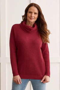 Tribal: Long Sleeve Cowl Neck Sweater in Tibetanred