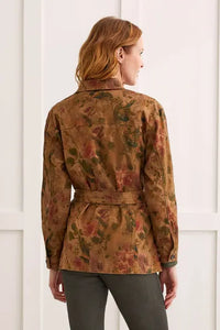 Tribal: Long Printed Jacket with Removable Belt in Teakwood