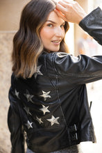 Load image into Gallery viewer, Mauritius: Christy RF Star Detail Leather Jacket in Black Silver

