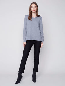 Charlie B: V-Neck Basic Sweater in H. Grey