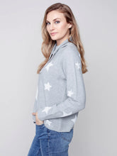 Load image into Gallery viewer, Charlie B: Printed Ottoman Cotton Funnel Neck Sweater in H. Grey
