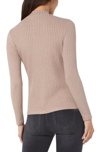 Liverpool: Long Sleeve Mock Neck Rib Knit Top in Sandstone Tan