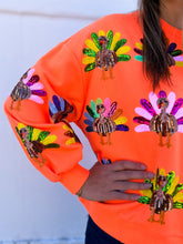 Load image into Gallery viewer, Queen of Sparkles: Neon Orange Turkey Sweatshirt
