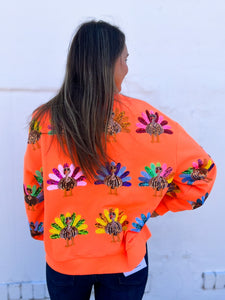 Queen of Sparkles: Neon Orange Turkey Sweatshirt