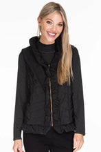 Load image into Gallery viewer, Multiples: Zip Front Ruffle Trim Woven Solid Quilted Vest in Black
