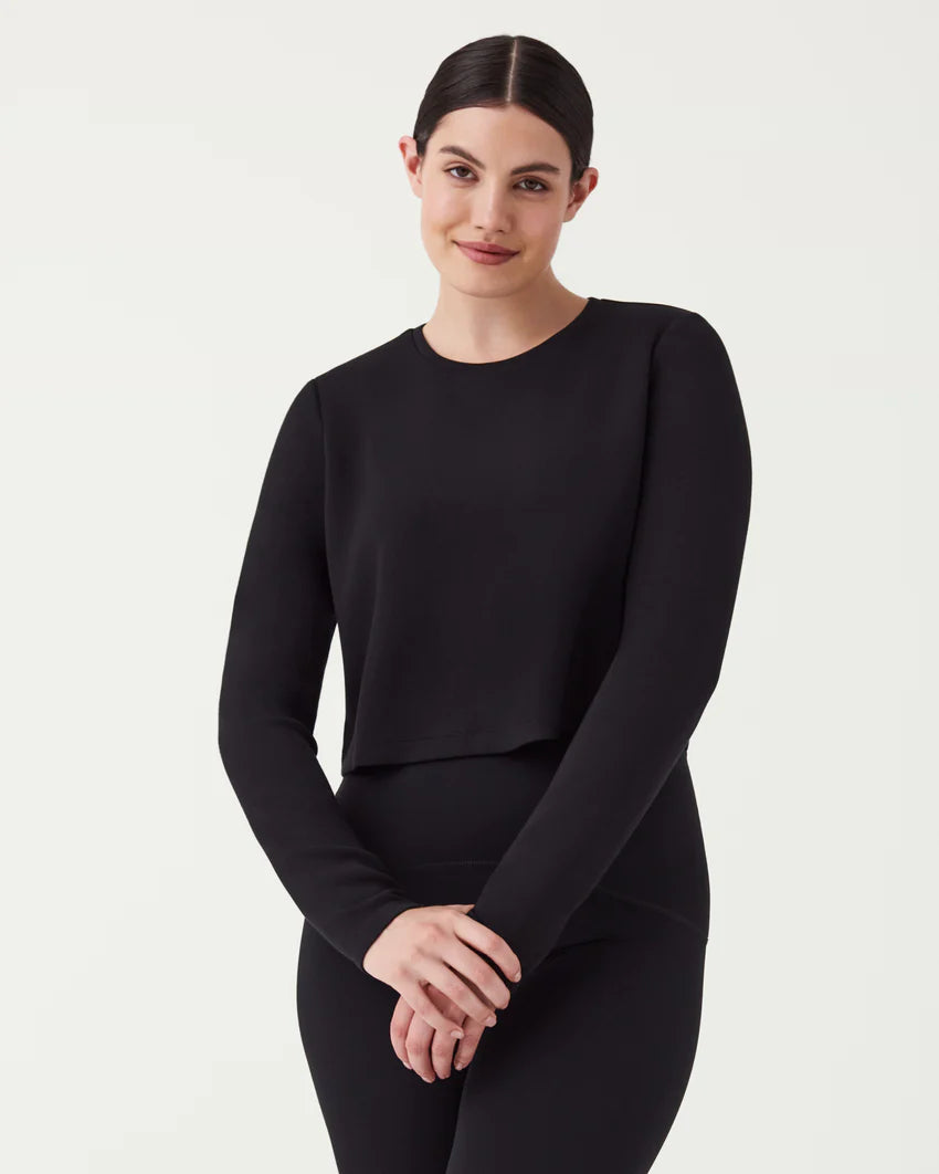 Spanx: AirEssentials Cropped Long Sleeve Top in Black – The Vogue