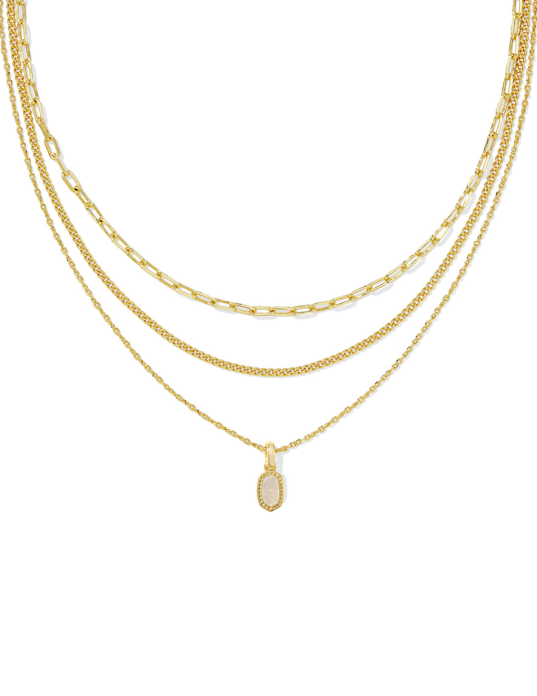 Kendra Scott: Mini Elisa Triple Strand Necklace in Gold Iridescent Drusy