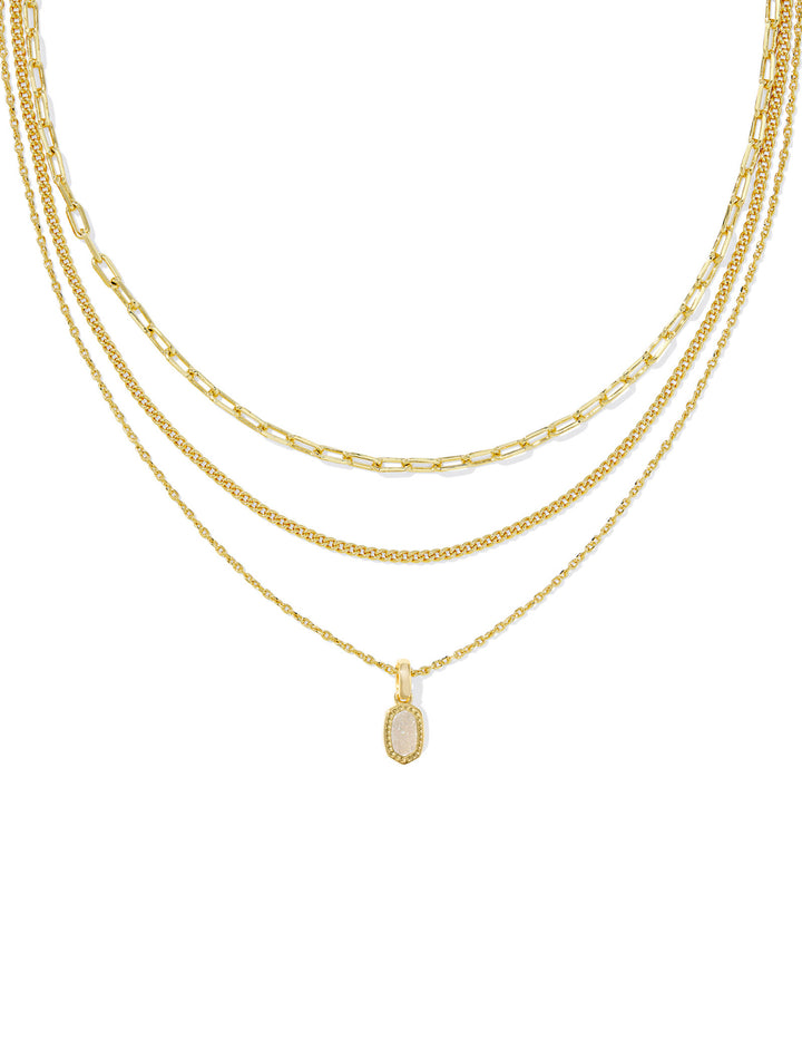 Kendra Scott: Mini Elisa Triple Strand Necklace in Gold Iridescent Drusy