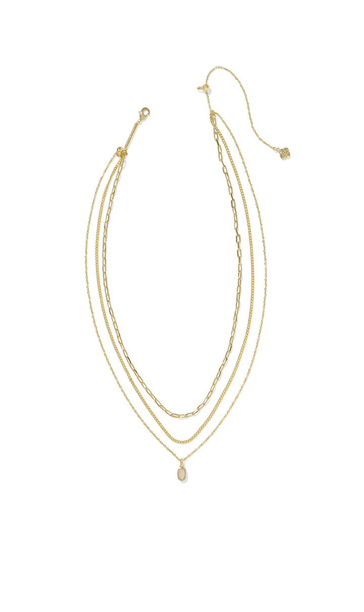 Kendra Scott: Mini Elisa Triple Strand Necklace in Gold Iridescent Drusy