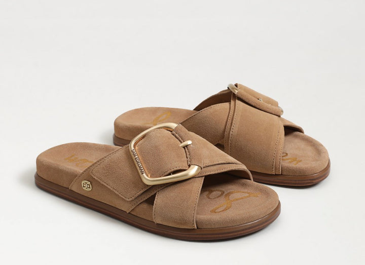 Sam Edelman: Darla Buckle Slide Sandal in Tan Suede