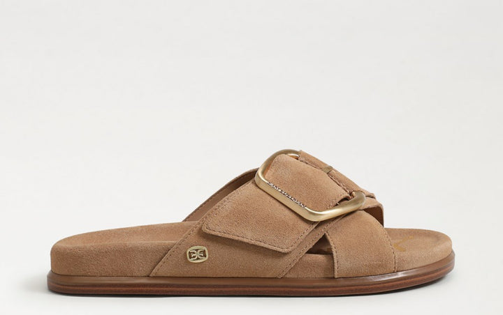 Sam Edelman: Darla Buckle Slide Sandal in Tan Suede