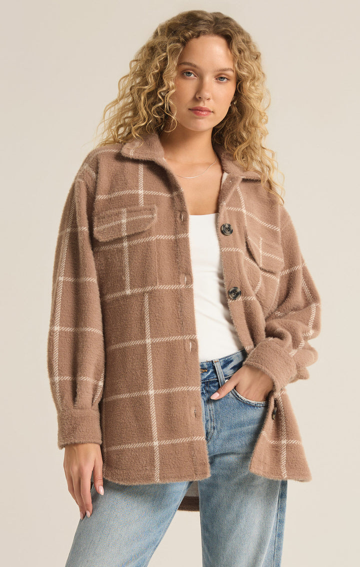 Z Supply: Plaid Tucker Jacket in Heather Taupe ZJ213286
