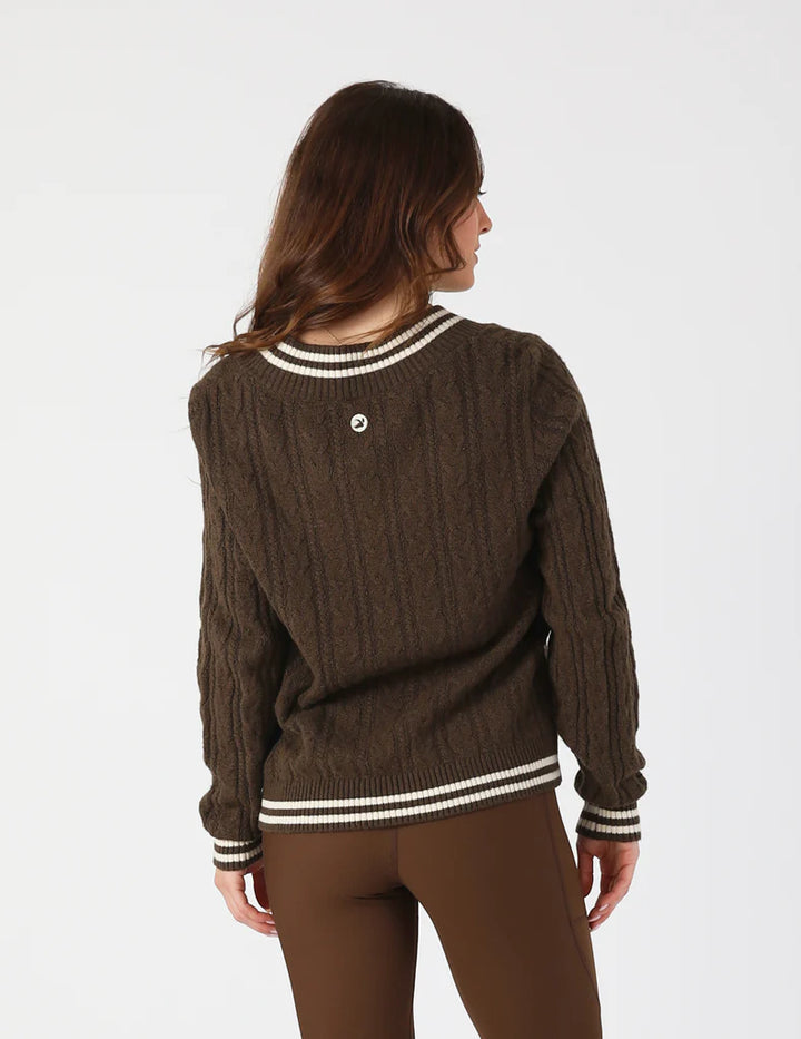 Glyder: Hanalei Cable Knit Sweater in Chocolate and Oatmilk