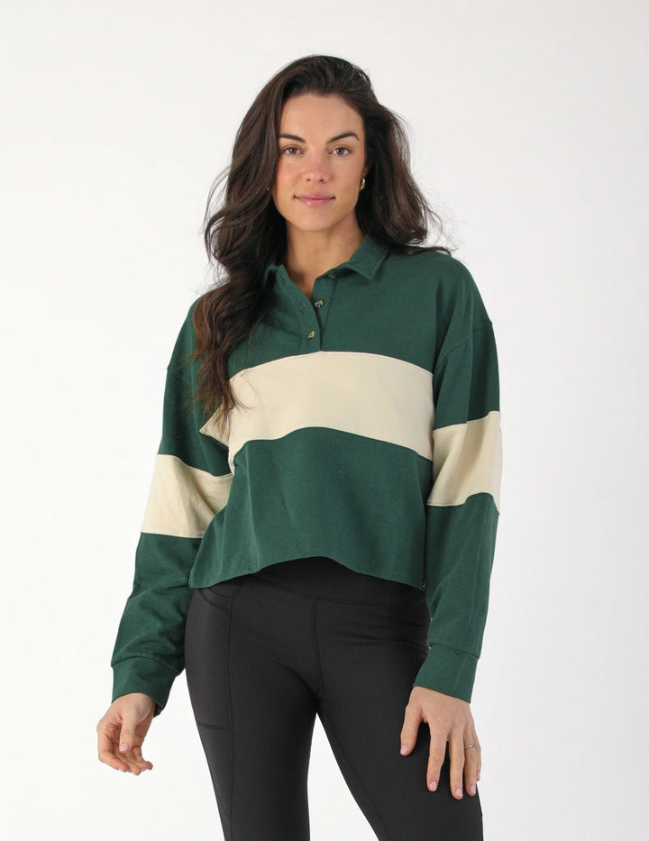 Glyder: Lounge Skimmer Polo in Forest and Oatmilk