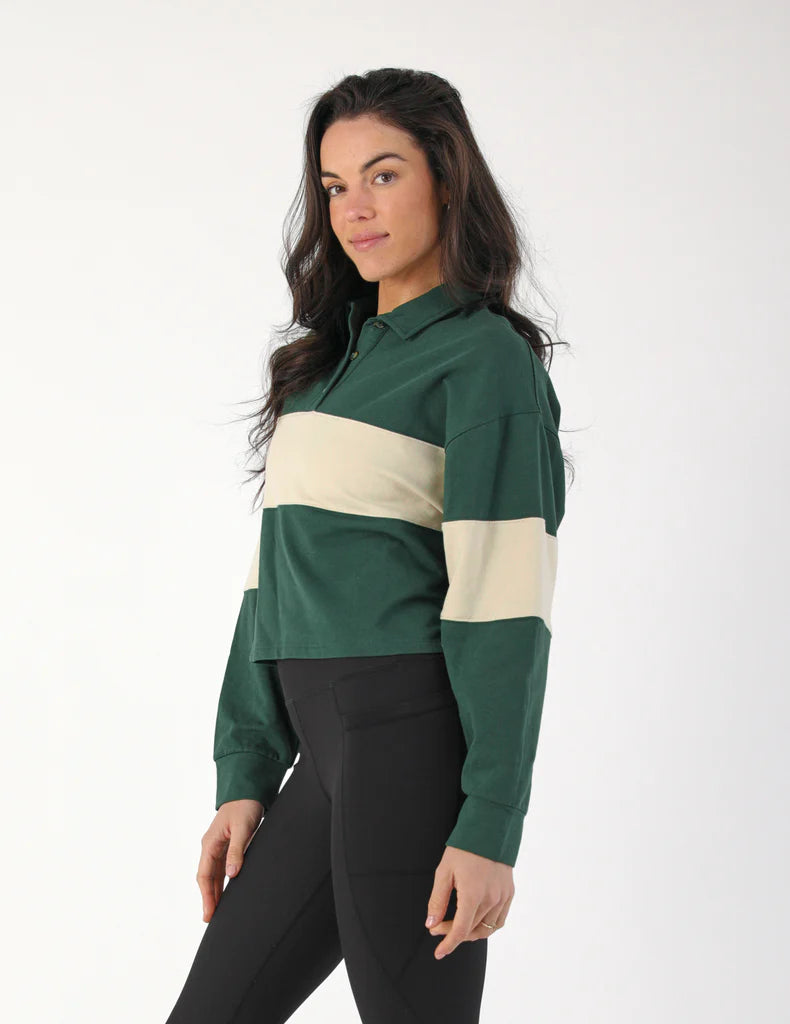 Glyder: Lounge Skimmer Polo in Forest and Oatmilk