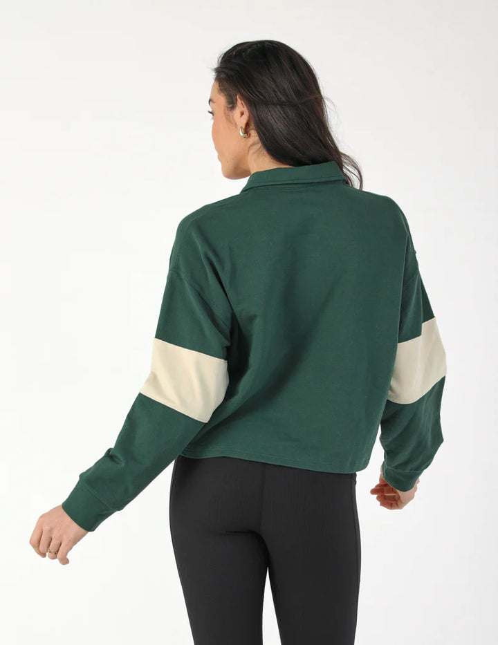 Glyder: Lounge Skimmer Polo in Forest and Oatmilk