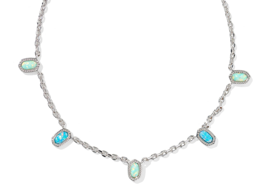 Kendra Scott: Mini Elisa Strand Necklace in Silver Green Mix