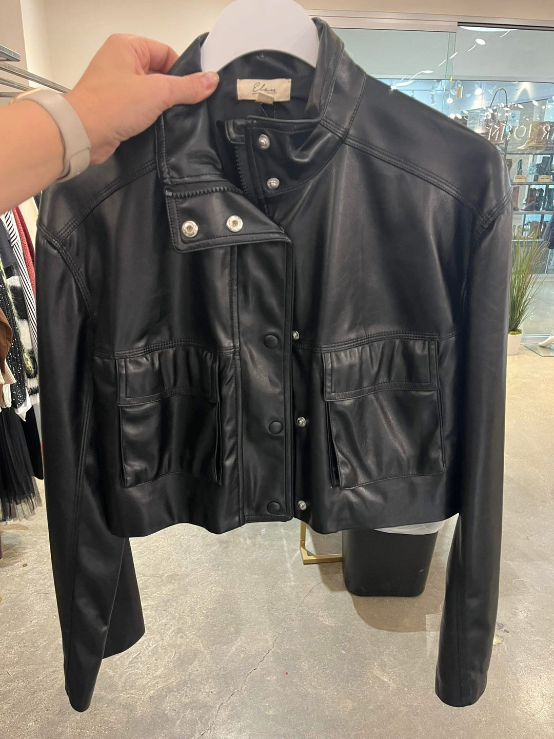 Elan: Black Faux Leather Jacket fl8258