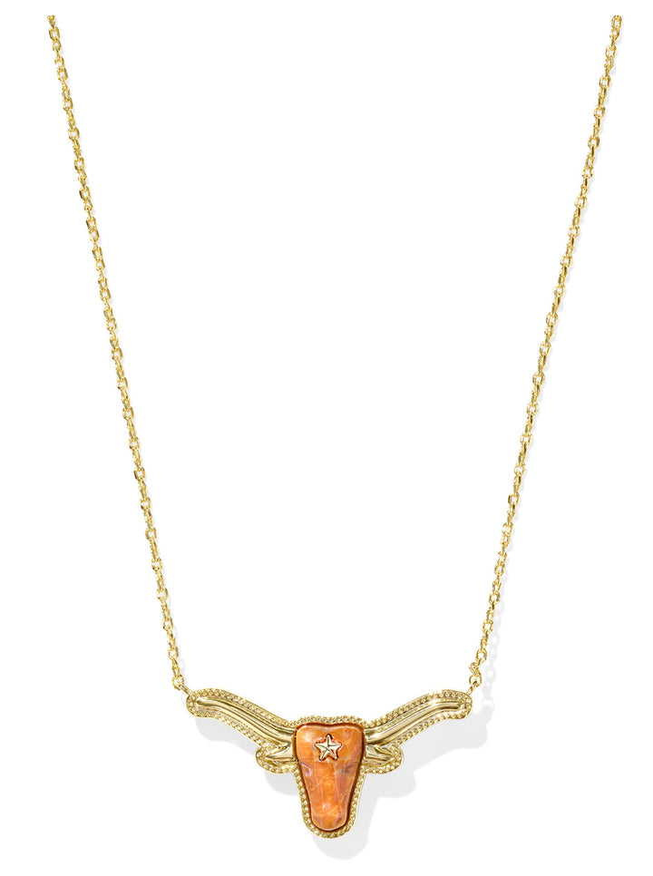 Kendra Scott: Longhorn Short Pendant Necklace in Gold Variegated Orange
