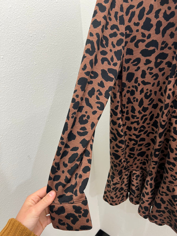 Uncle Frank: Leopard Printed Ruffled Dress in Rust