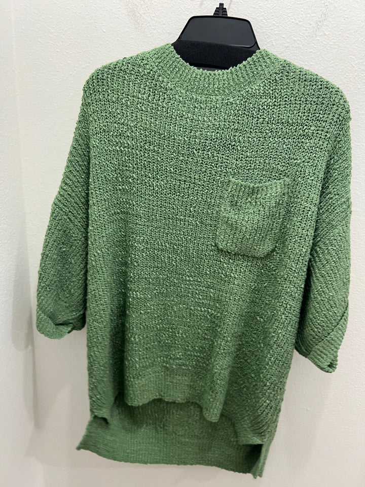 Tru Luxe: Roll Sleeve Crew Neck Sweater in Herb