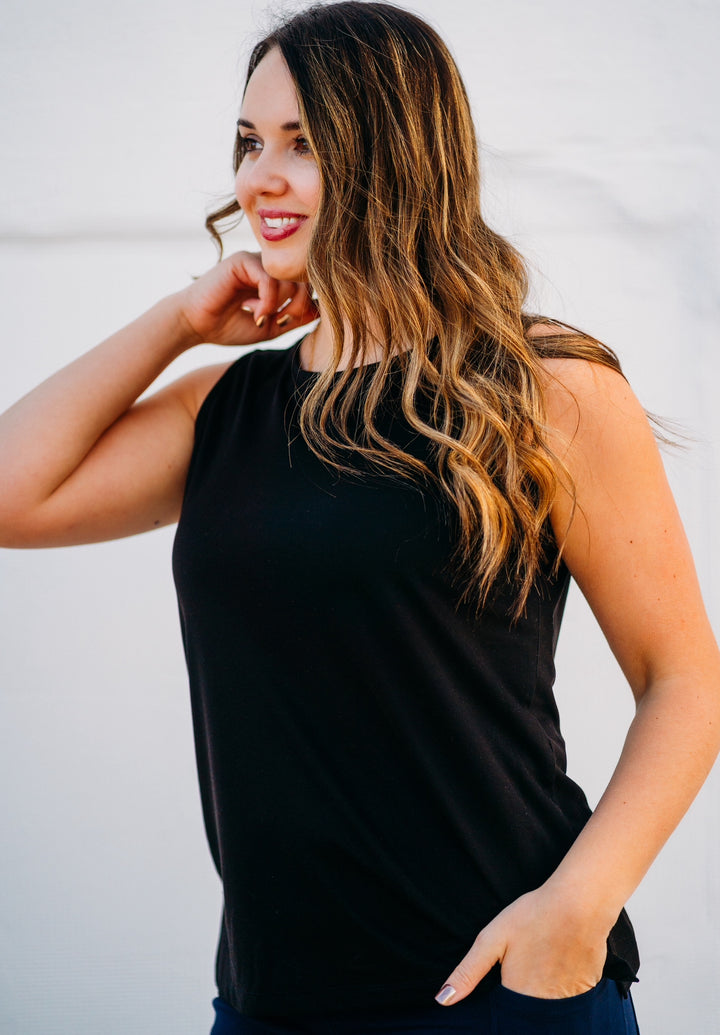 Multiples: Scoop Neck Tank in Black M15102TM