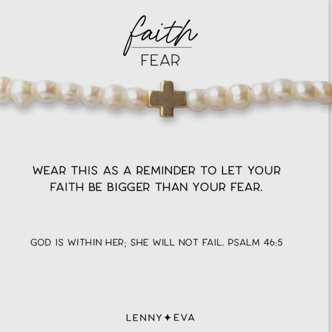 Lenny & Eva: Faith Over Fear Cross Bracelet in Pearl