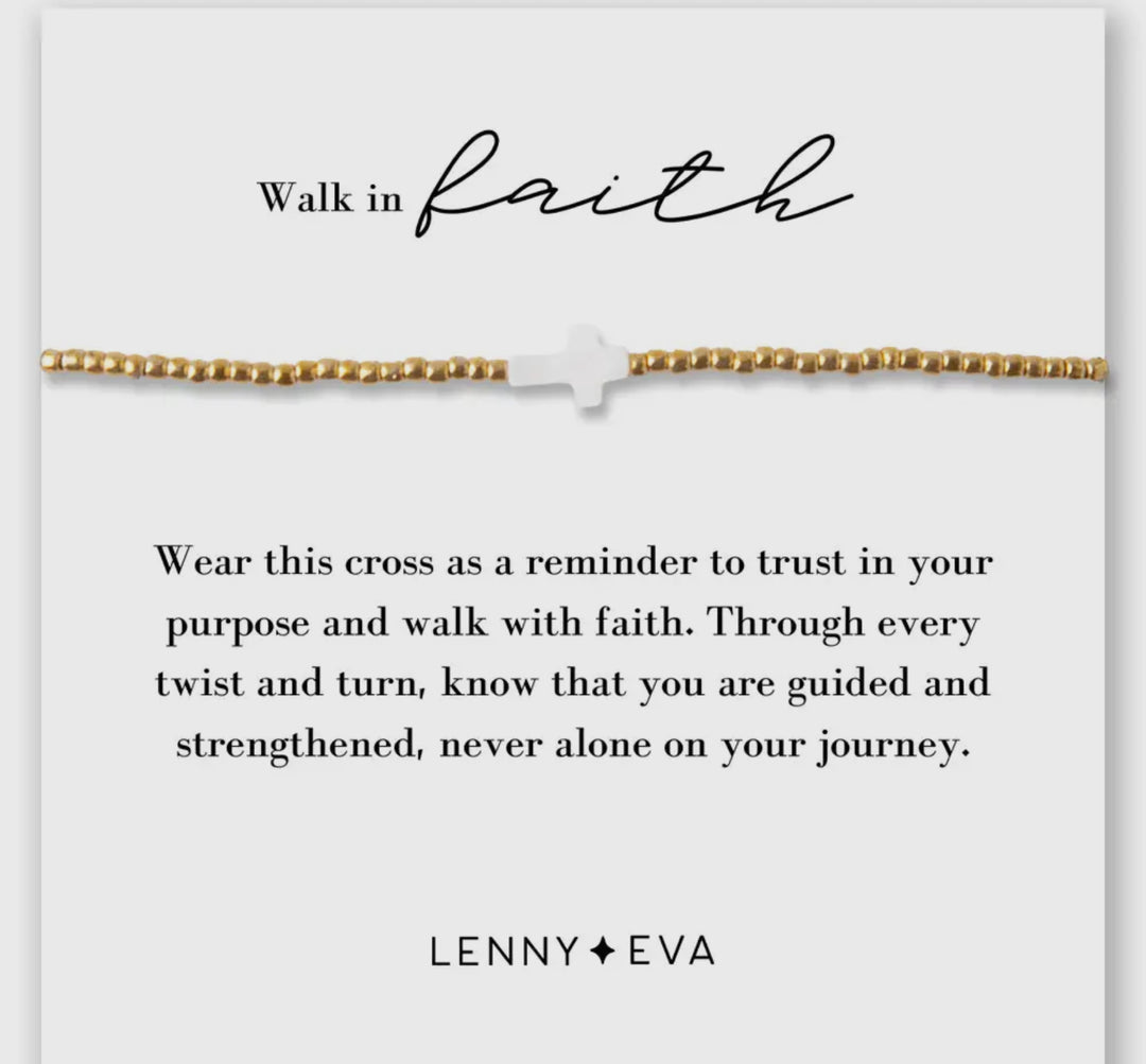 Lenny & Eva: Walk in Faith Gold Bracelet With a White Cross